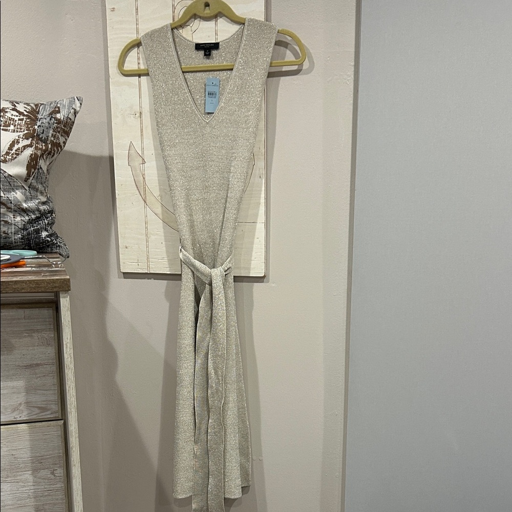 Ann Taylor Sleeveless Metallic Gold Knit Dress